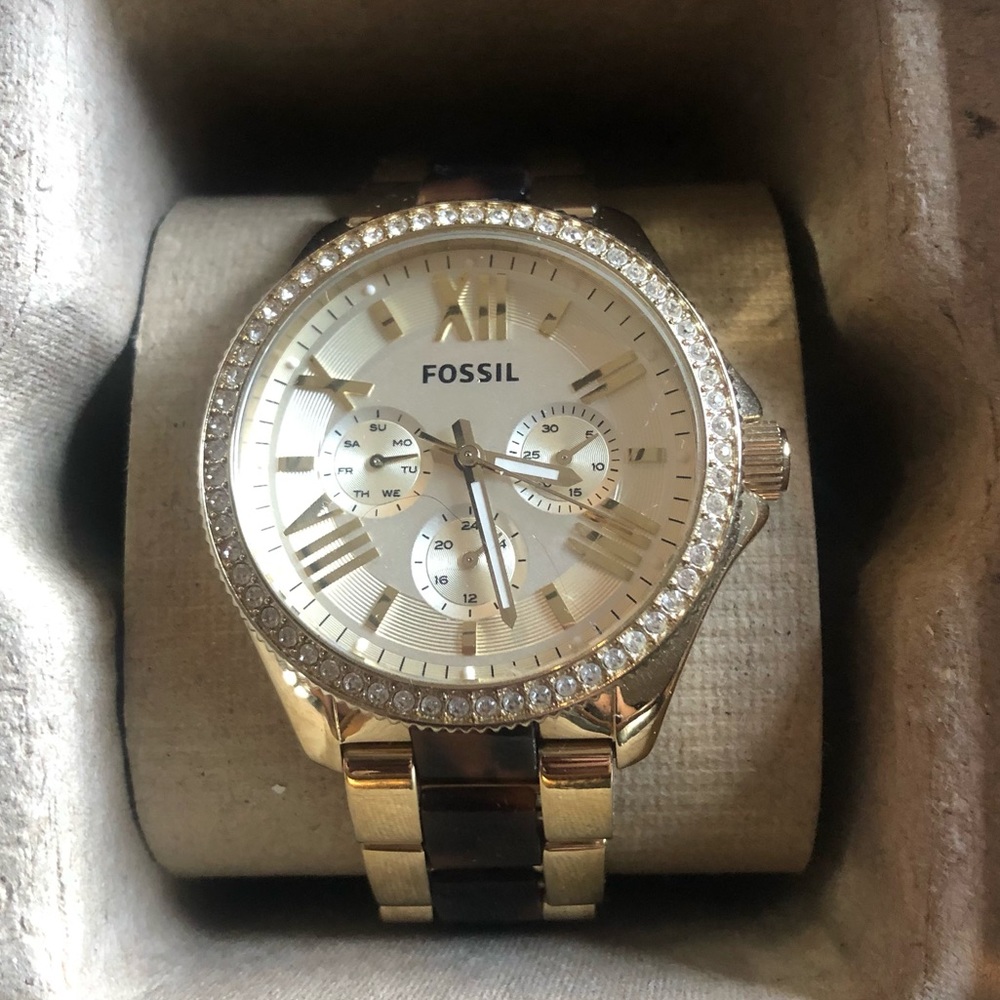 Gold & Tortoise Fossil Watch